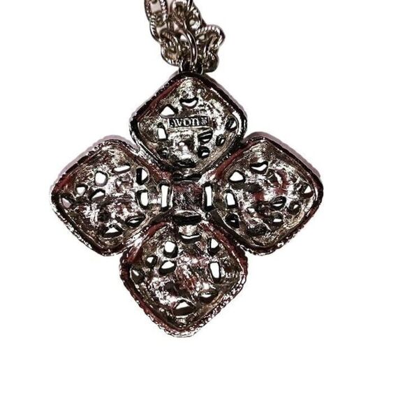 AVON Sierra Cross Necklace 25 Inch Turquoise Blue Silvertone 1970s Vtg - Picture 3 of 3